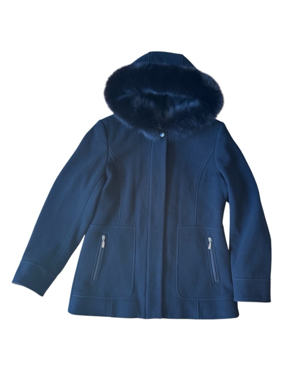 Forecaster of Boston Wool Cashmere Blend Coat Fur Hood Trim Full Zip Black 10